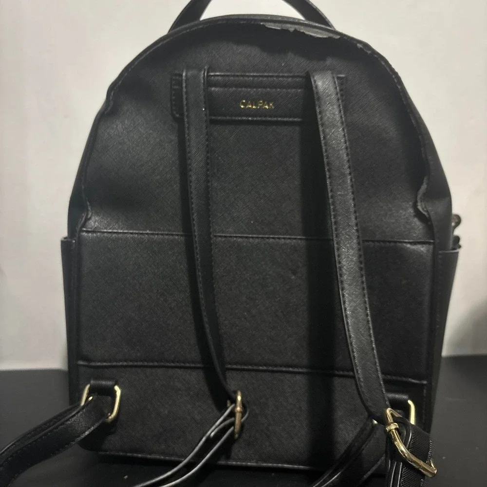 CALPAK Kaya Black Faux Leather Laptop Backpack 13 Inch Gold Hardware Travel Bag
